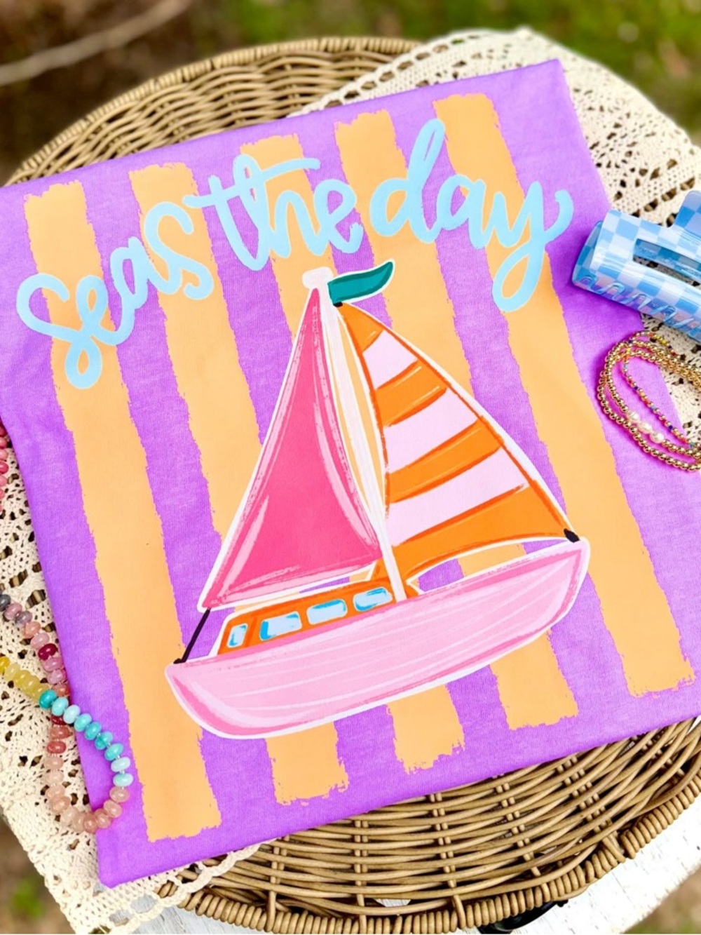 Seas the Day Sailboat Comfort Colors Tshirt Small-XL